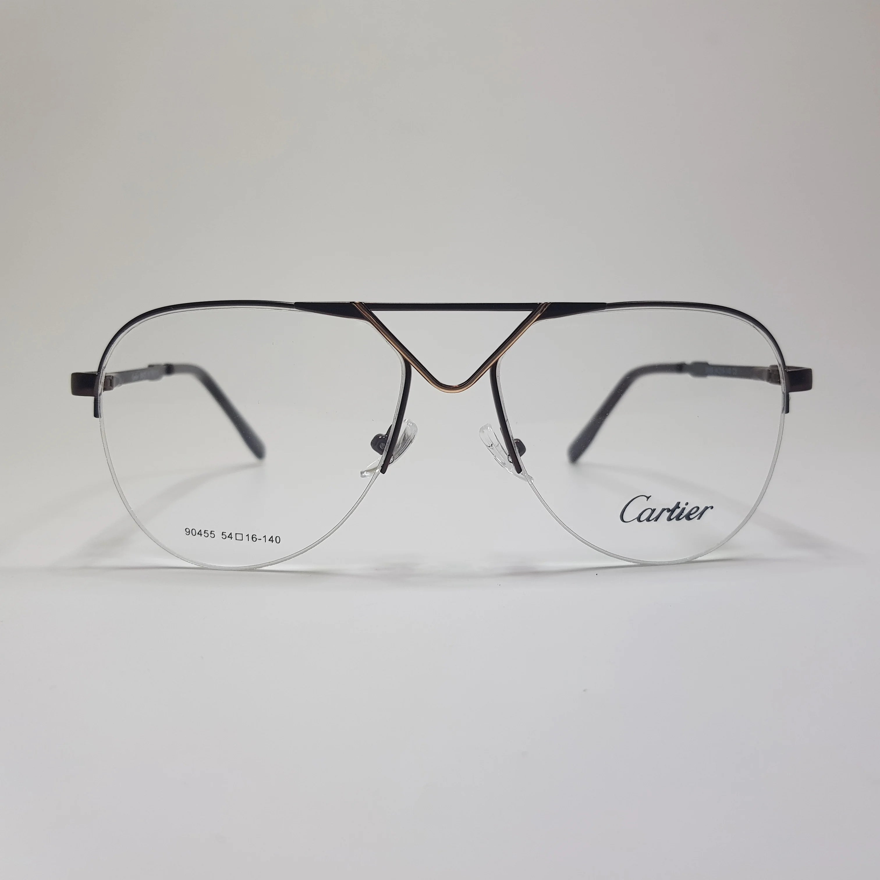 CARTIER 90455 Eyeglasses Metal Premium High Quality Half Aviator Frame Unisex